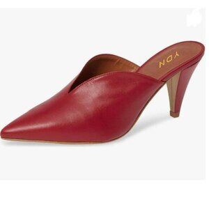 YDN Wine Cone Heel Pointed Toe Slide Mules Slip on V Cut Leather Slide Sandals